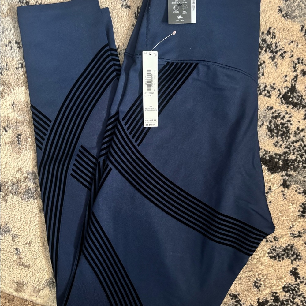 Victoria's Secret VSX Navy Sport Leggings with Black Stripe Detail